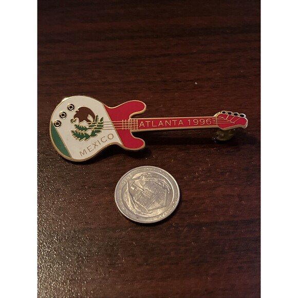 Vintage‎ 1996 Atlanta Olympics Mexico Guitar Lapel Hat Pin - Picture 2 of 3